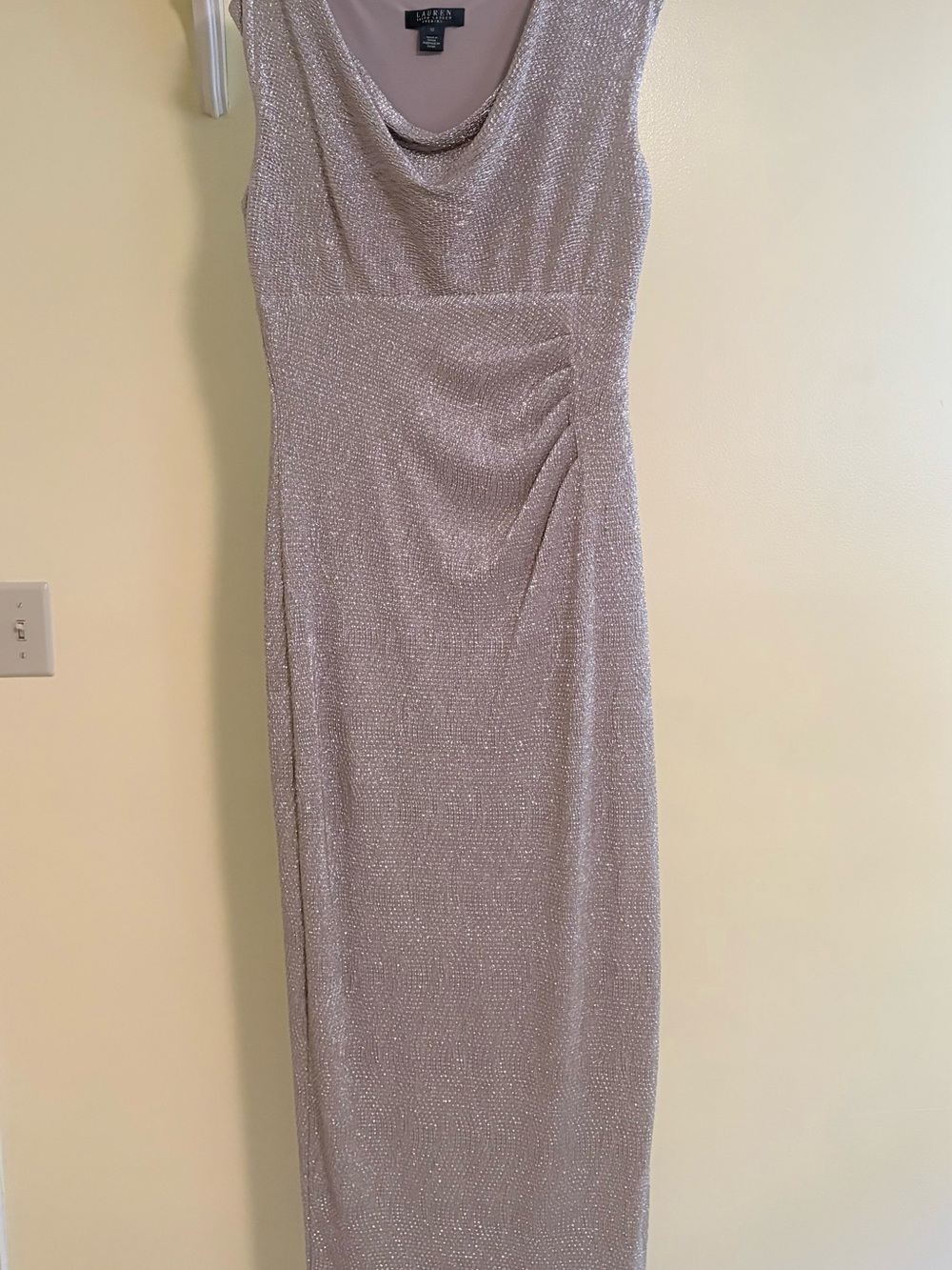 Ralph Lauren Shimmery Blush Cowl Neck Evening Gown